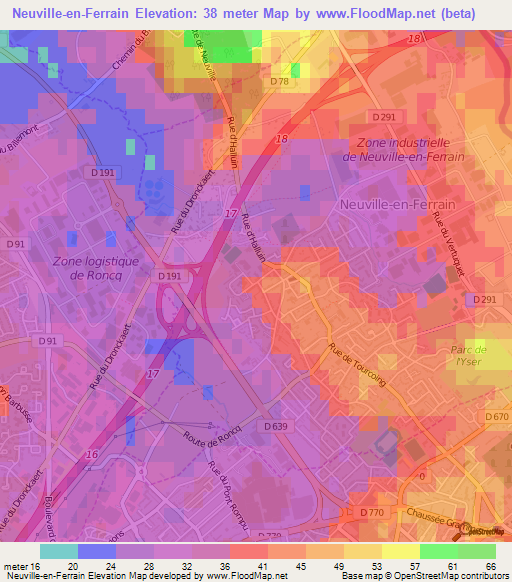 Neuville-en-Ferrain,France Elevation Map