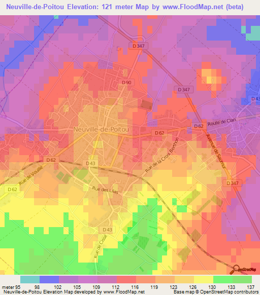 Neuville-de-Poitou,France Elevation Map