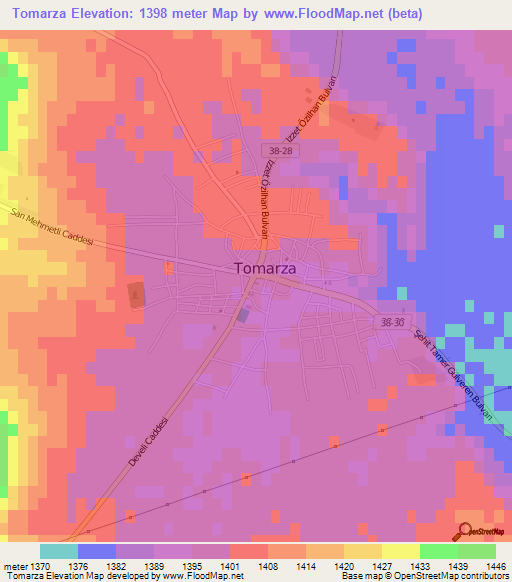 Tomarza,Turkey Elevation Map