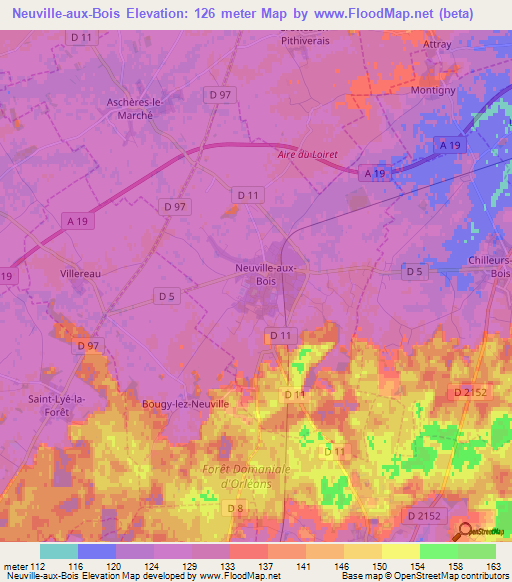 Neuville-aux-Bois,France Elevation Map