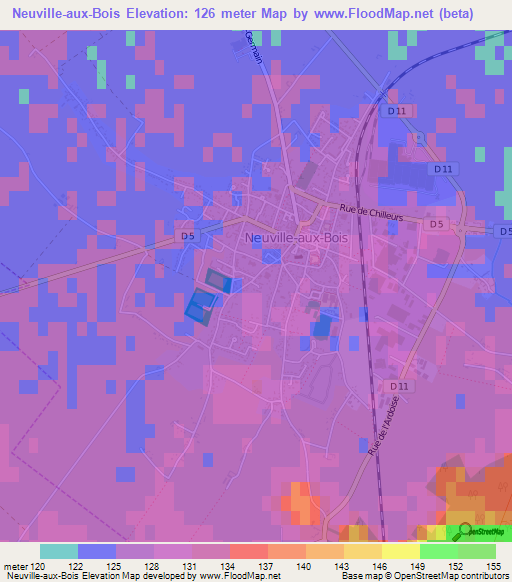 Neuville-aux-Bois,France Elevation Map