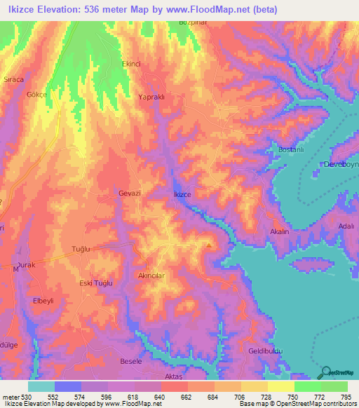 Ikizce,Turkey Elevation Map