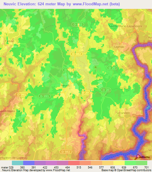 Neuvic,France Elevation Map