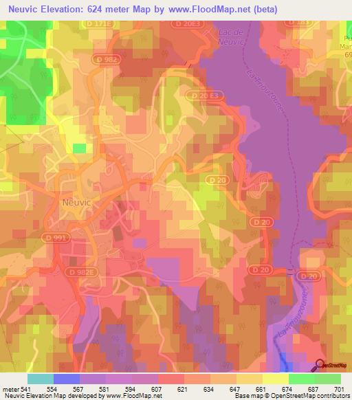 Neuvic,France Elevation Map