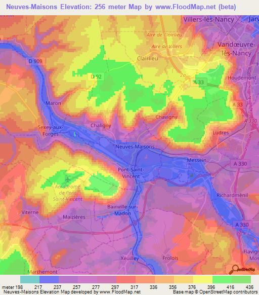 Neuves-Maisons,France Elevation Map