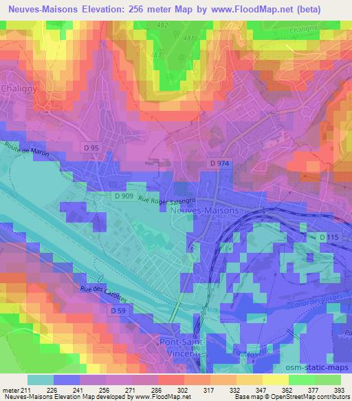 Neuves-Maisons,France Elevation Map