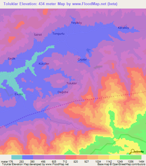 Toluklar,Turkey Elevation Map