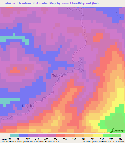 Toluklar,Turkey Elevation Map