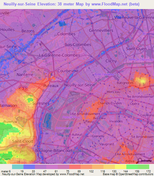 Neuilly-sur-Seine,France Elevation Map