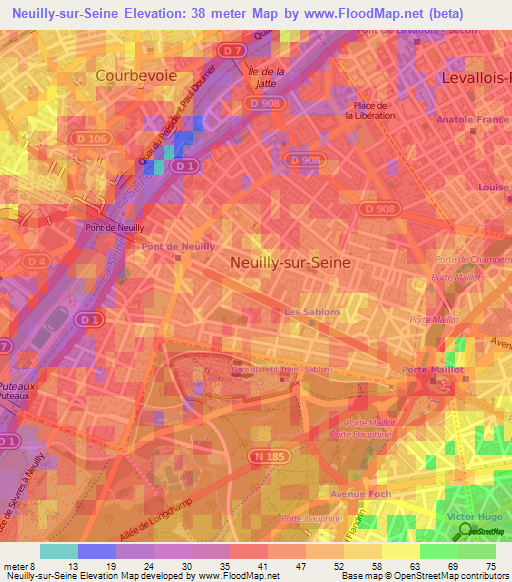 Neuilly-sur-Seine,France Elevation Map