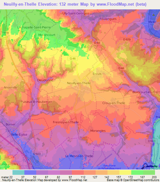 Neuilly-en-Thelle,France Elevation Map