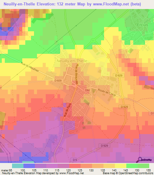 Neuilly-en-Thelle,France Elevation Map