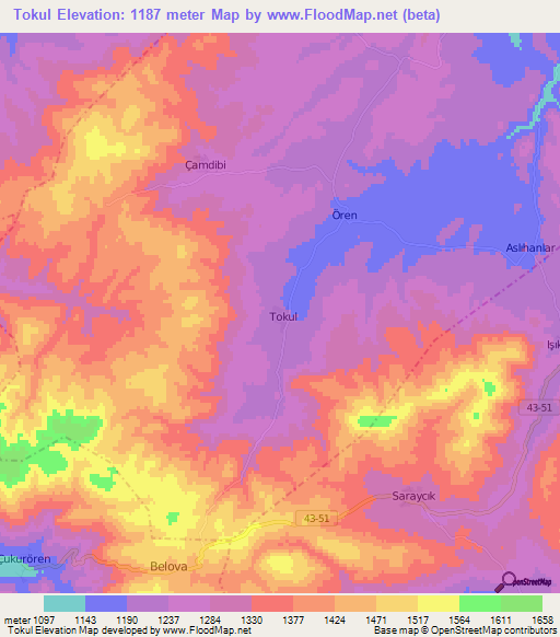 Tokul,Turkey Elevation Map