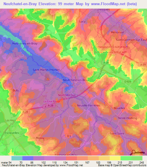 Neufchatel-en-Bray,France Elevation Map