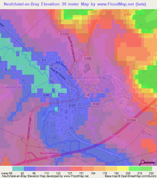 Neufchatel-en-Bray,France Elevation Map