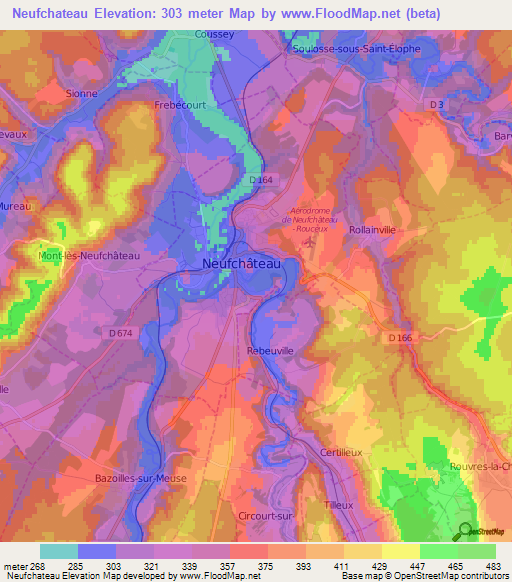 Neufchateau,France Elevation Map