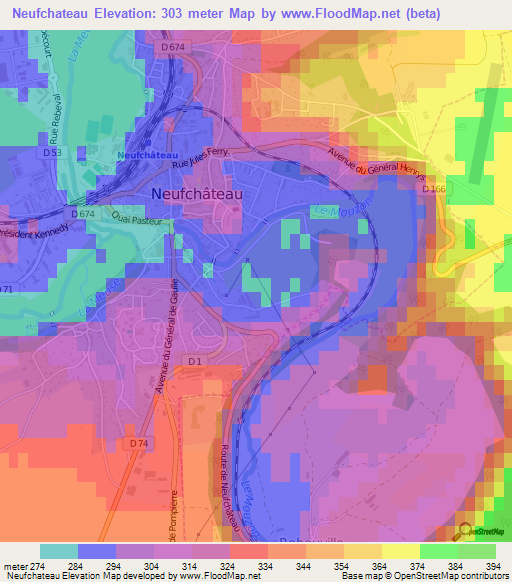 Neufchateau,France Elevation Map