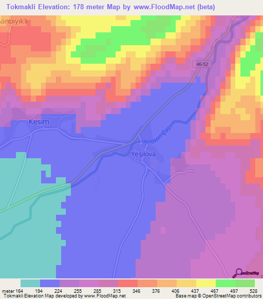 Tokmakli,Turkey Elevation Map