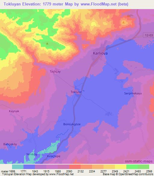 Tokluyan,Turkey Elevation Map