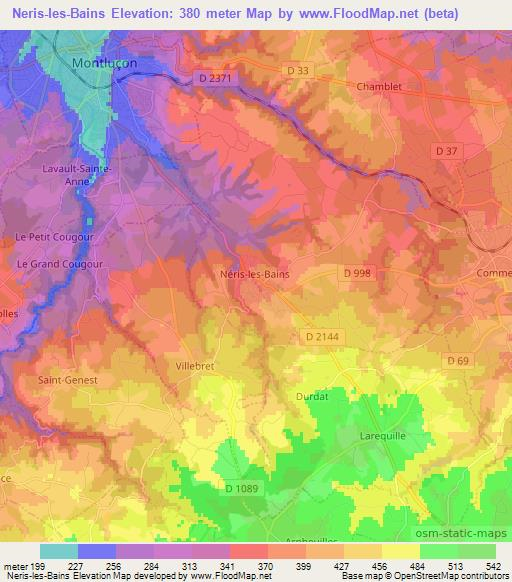 Neris-les-Bains,France Elevation Map