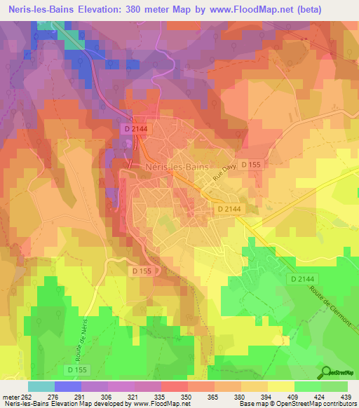 Neris-les-Bains,France Elevation Map