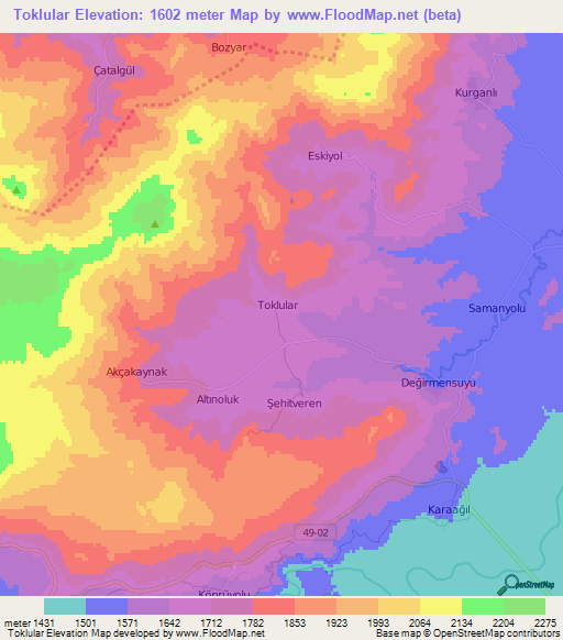 Toklular,Turkey Elevation Map