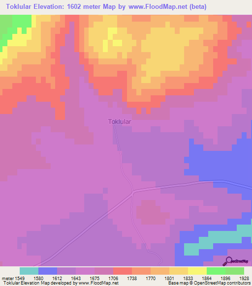 Toklular,Turkey Elevation Map