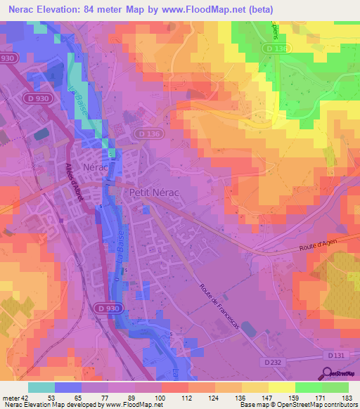 Nerac,France Elevation Map