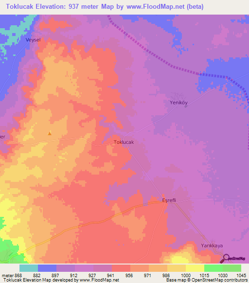 Toklucak,Turkey Elevation Map