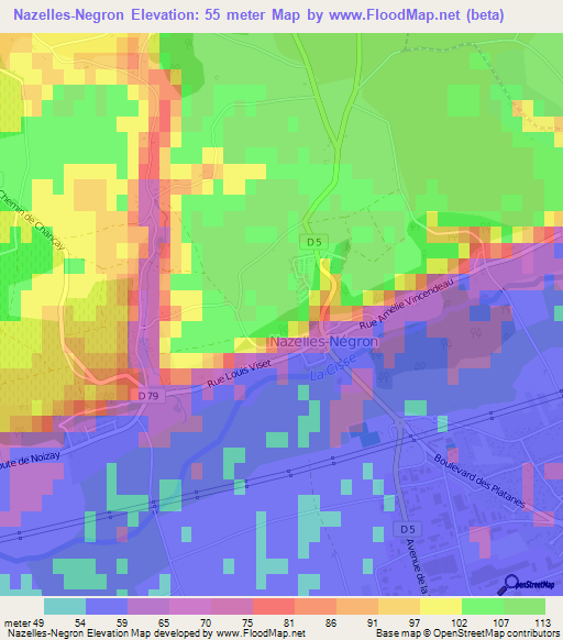 Nazelles-Negron,France Elevation Map