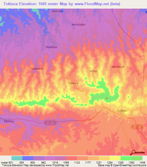 Tokluca,Turkey Elevation Map