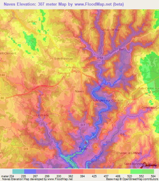 Naves,France Elevation Map