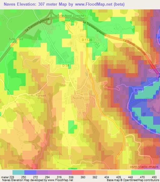 Naves,France Elevation Map