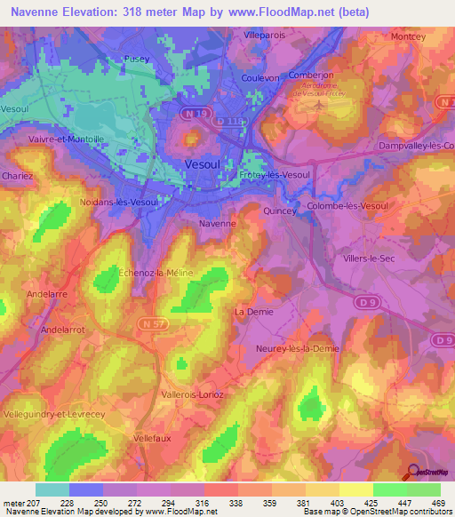 Navenne,France Elevation Map