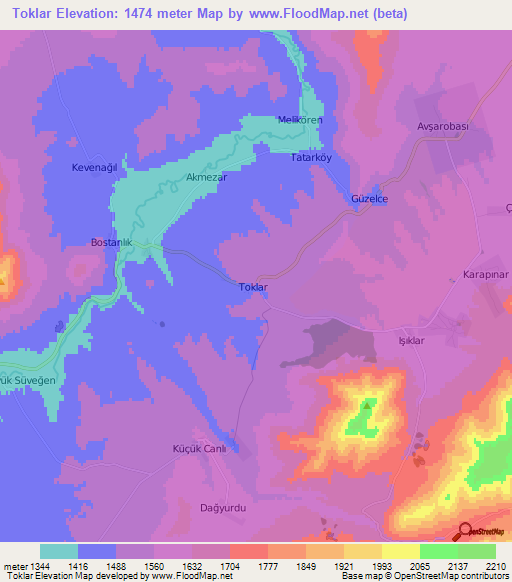 Toklar,Turkey Elevation Map