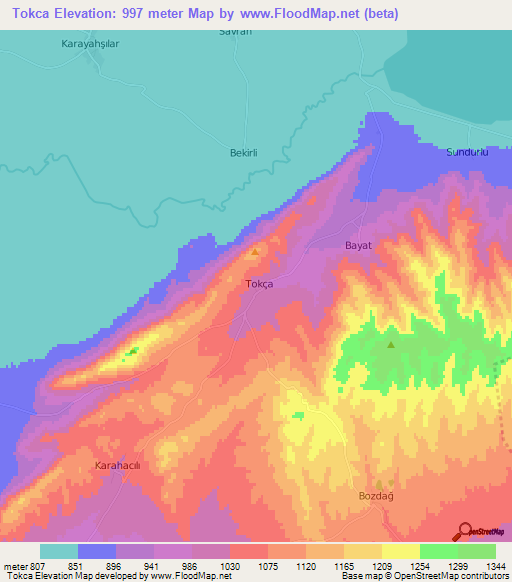 Tokca,Turkey Elevation Map