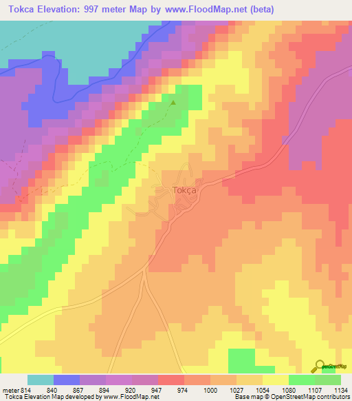 Tokca,Turkey Elevation Map