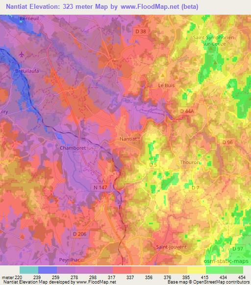 Nantiat,France Elevation Map