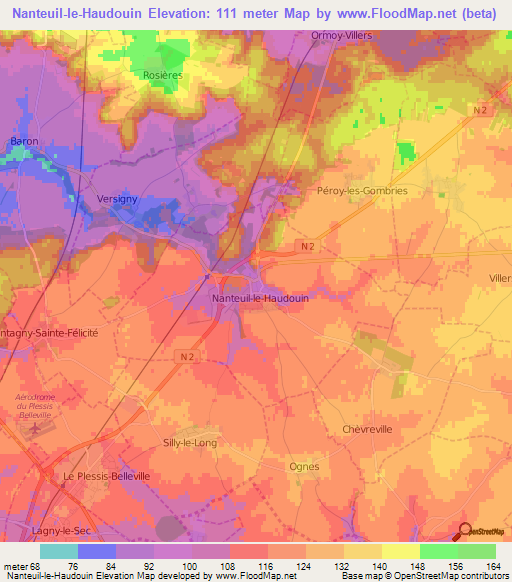 Nanteuil-le-Haudouin,France Elevation Map