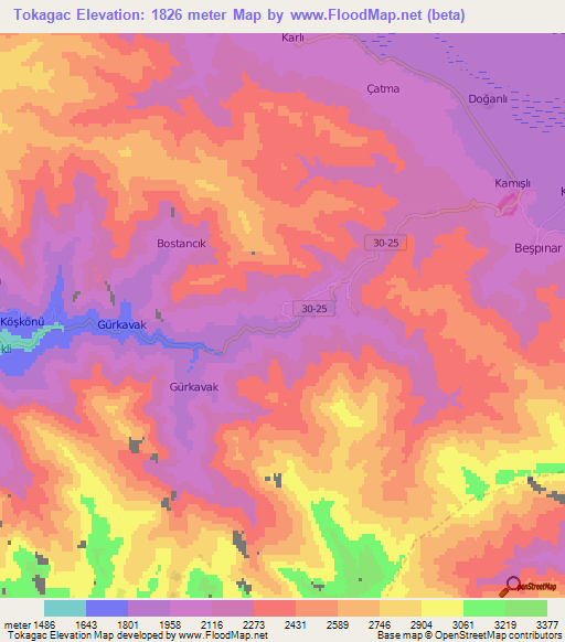 Tokagac,Turkey Elevation Map