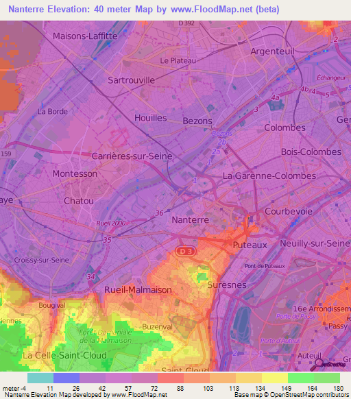Nanterre,France Elevation Map
