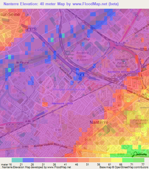 Nanterre,France Elevation Map