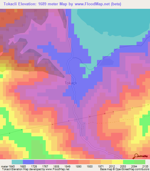 Tokacli,Turkey Elevation Map