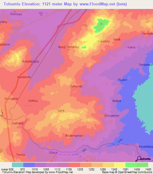 Tohumlu,Turkey Elevation Map