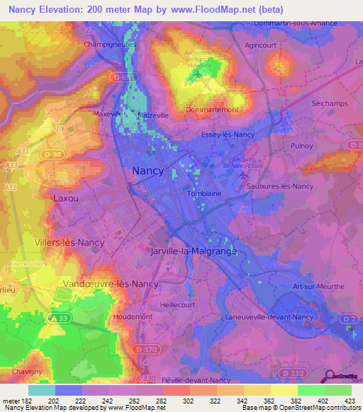 Nancy,France Elevation Map