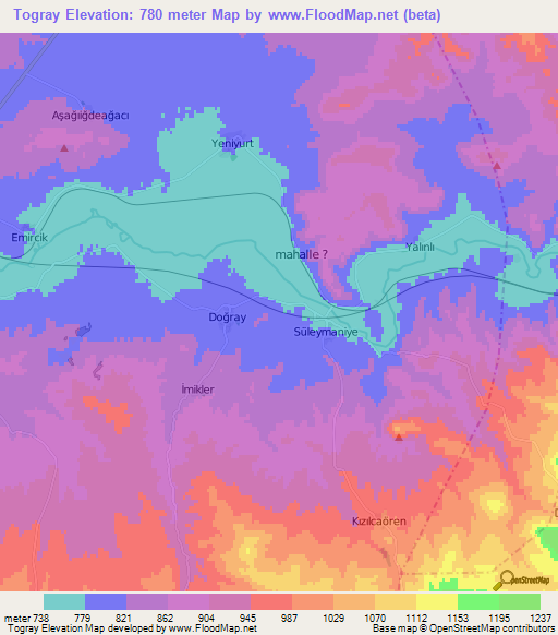 Togray,Turkey Elevation Map