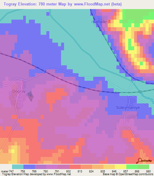 Togray,Turkey Elevation Map