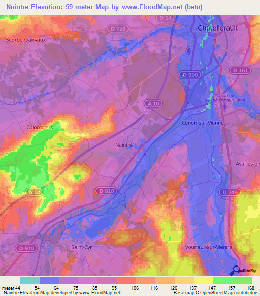 Naintre,France Elevation Map