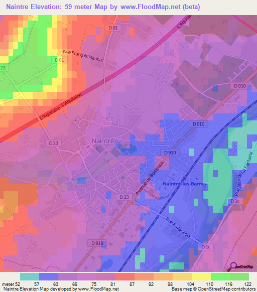 Naintre,France Elevation Map