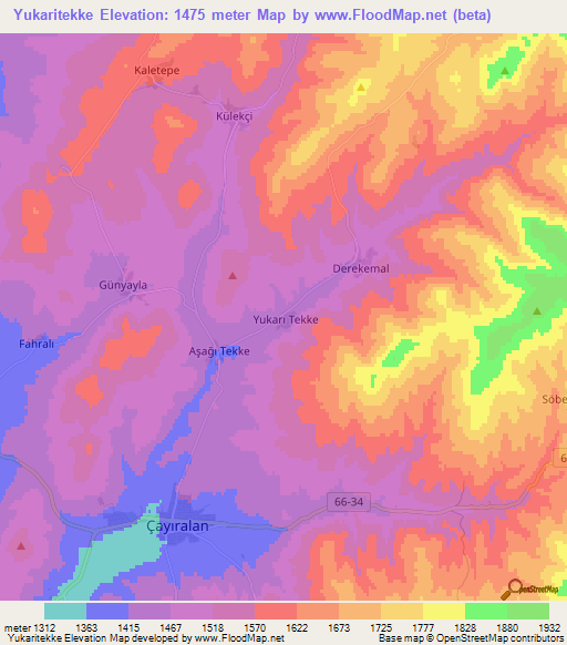 Yukaritekke,Turkey Elevation Map